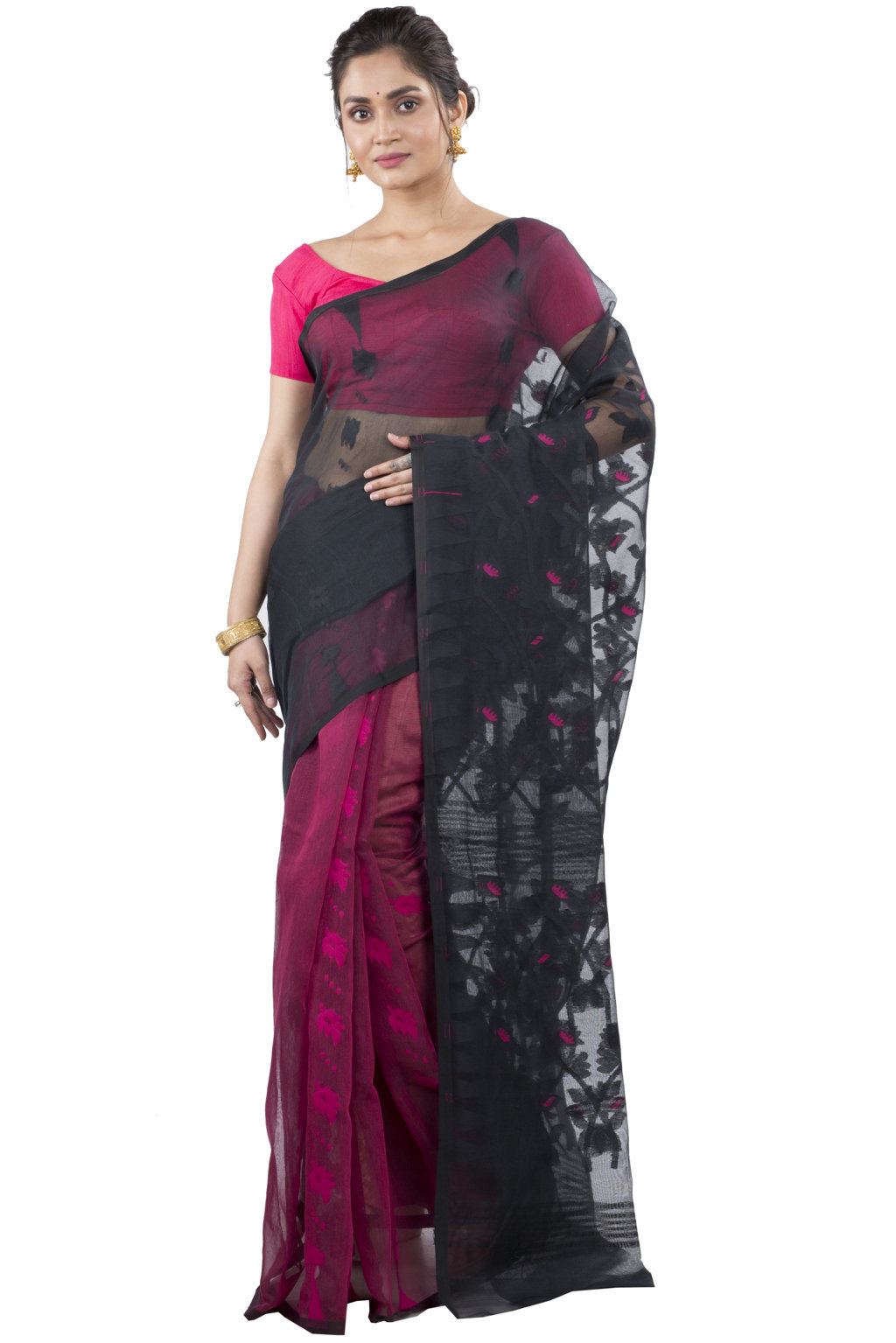 Black Rani Blended Cotton Moha_Jamdani Jamdani Saree (807)